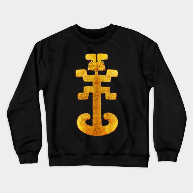 Digital Rendering of a Pre-Columbian Pendant in Gold Leaf on a Mola inspired Pattern Crewneck Sweatshirt by Diego-t